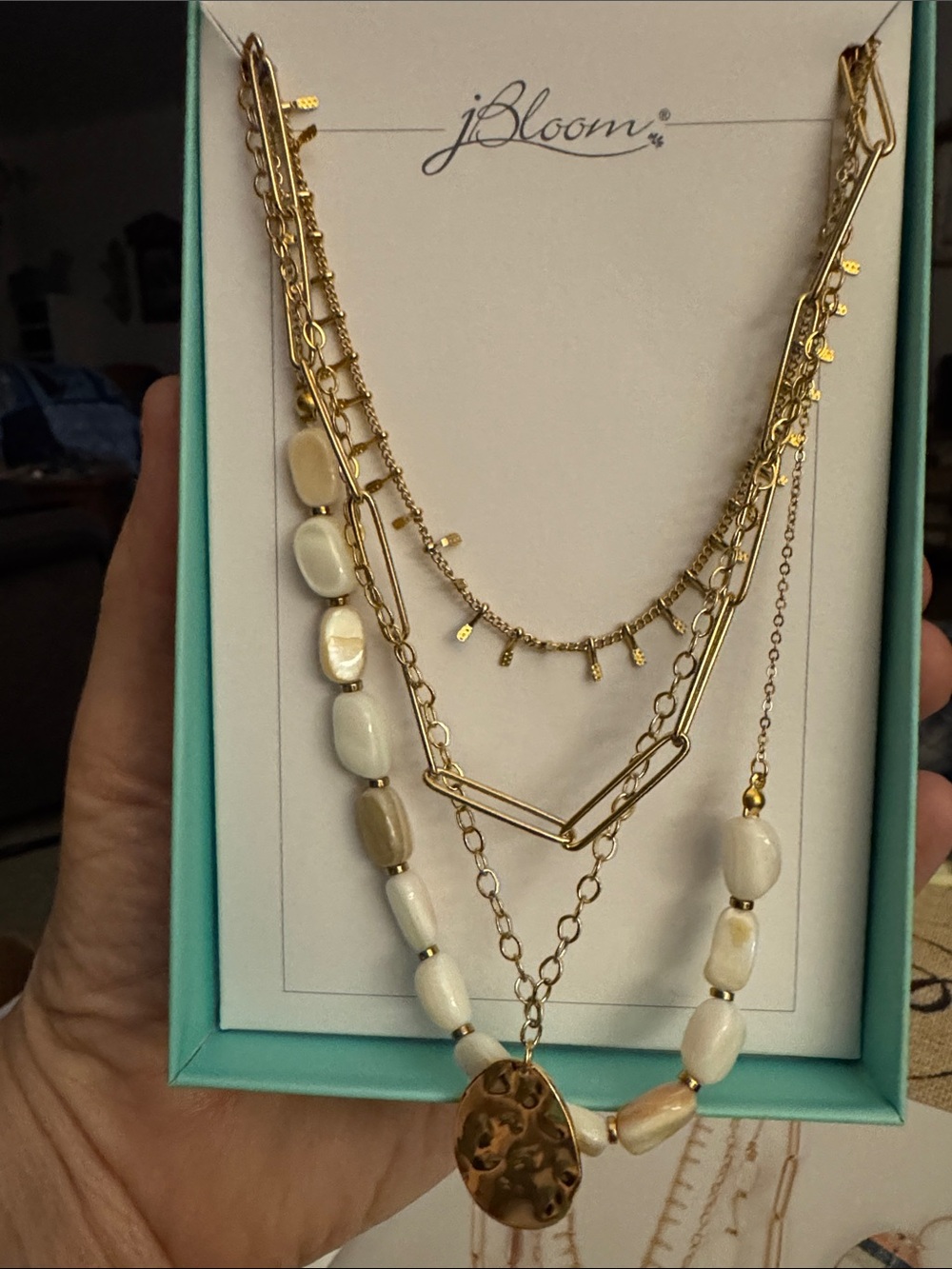 bloom Ember Gold Cream Multi-Layer Stainless Pendant Necklace Fashion Jewelry